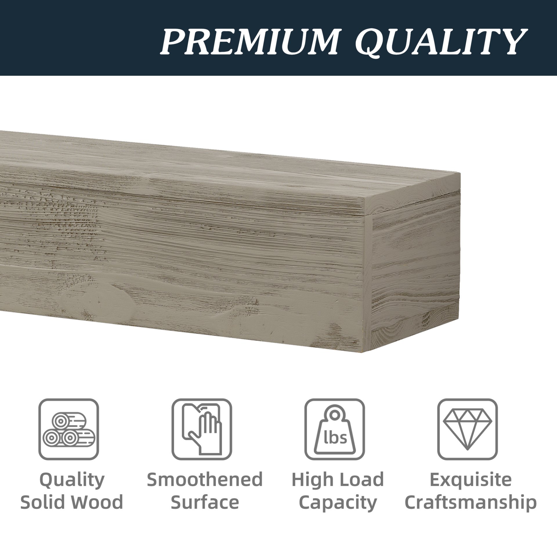 60" Rustic Wood Fireplace Mantel, Wall-Mounted & Floating Shelf For Home Decor - Gray - Image 4