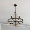 Starry - Chandelier Farmhouse Six Candle Light Wood Beaded Pendant Light For Dining Room - Black / Clear - Image 2