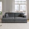 Oversized Loveseat Chaise Lounge Sectional Sofa Bed Corduroy Sleeper Sofa With 2 USB Ports, 2 Cup Holders And 2 Throw Pillows For Living Room And Bedroom - Dark Gray - Image 4