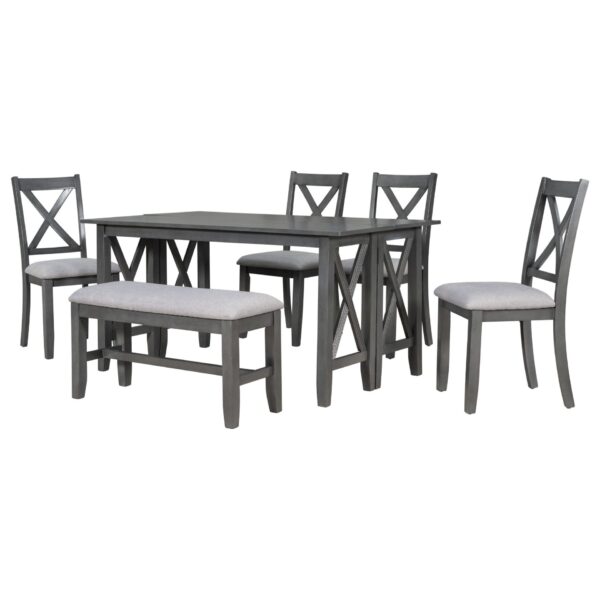 6 Piece Family Dining Room Set Solid Wood Space Saving Foldable Table And 4 Chairs With Bench - Gray
