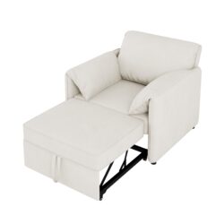 Convertible Pull Out Sofa Bed, 3 In 1 Convertible Sleeper Chair Adjustable Backrest With Thicked Cushions, Multi Functional Linen Armchair For Living Room, Bedroom, Apartment, Office - White