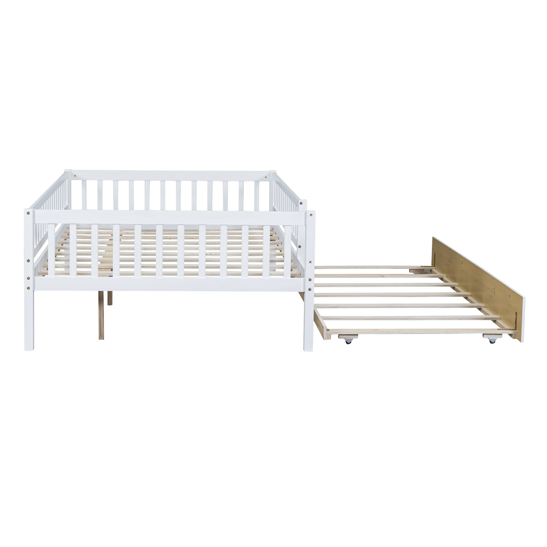Full Size Daybed With Trundle And Fence Guardrails - White - Image 14