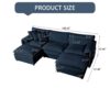Modular Oversized Deep Seat U Shaped Couch Set With Movable Ottomans, Chenille, 3 Seater Comfy Cloud Sofa - Blue - Image 21