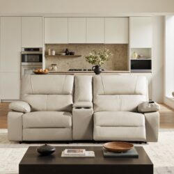 Malibu - Modern Power Motion 3 Piece Reclining Loveseat Sofa With Cup Holders - Cream Taupe Beige