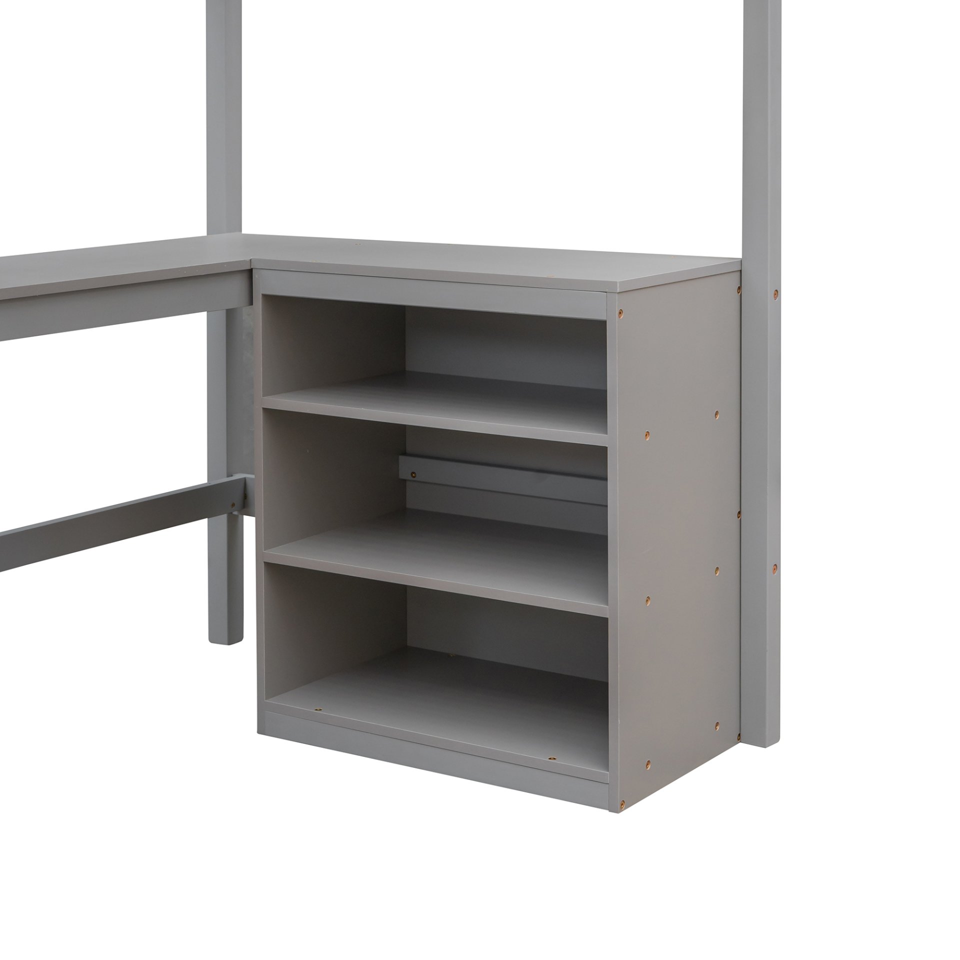 Twin Size Loft Bed With Shelves With Desk - Gray - Image 12