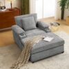 Modern Oversized Chair With Ottoman, Chenille Fabric Sofa Bed, Accent Chair Comfy Sofa With Cupholders And USB Charging Ports Chair For Living Room - Gray - Image 4