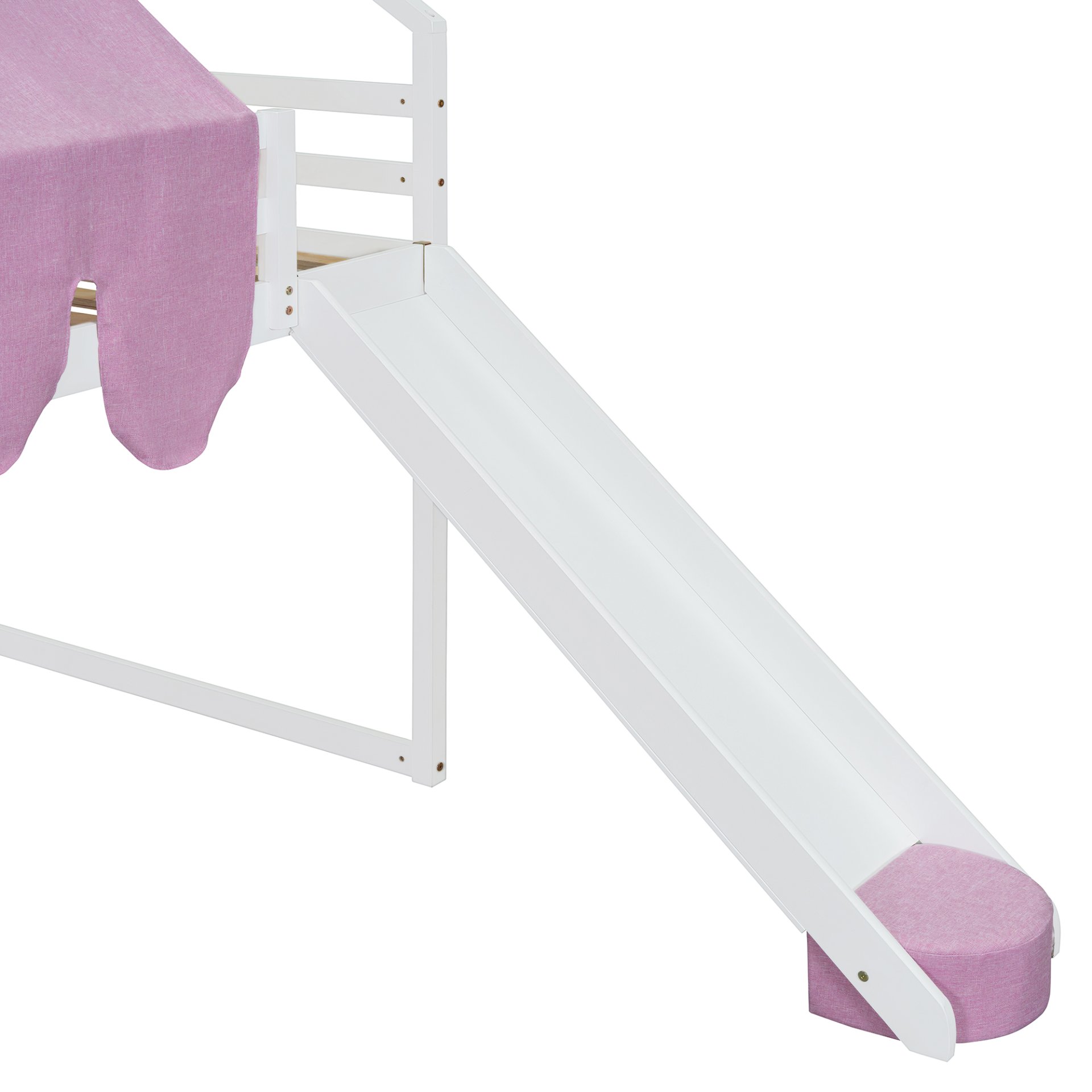 Full Size Loft Bed With House Shaped Frame And Tent - White / Pink - Image 18