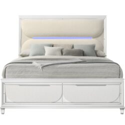 Tarian - Eastern King Boucle With LED & Storage - White