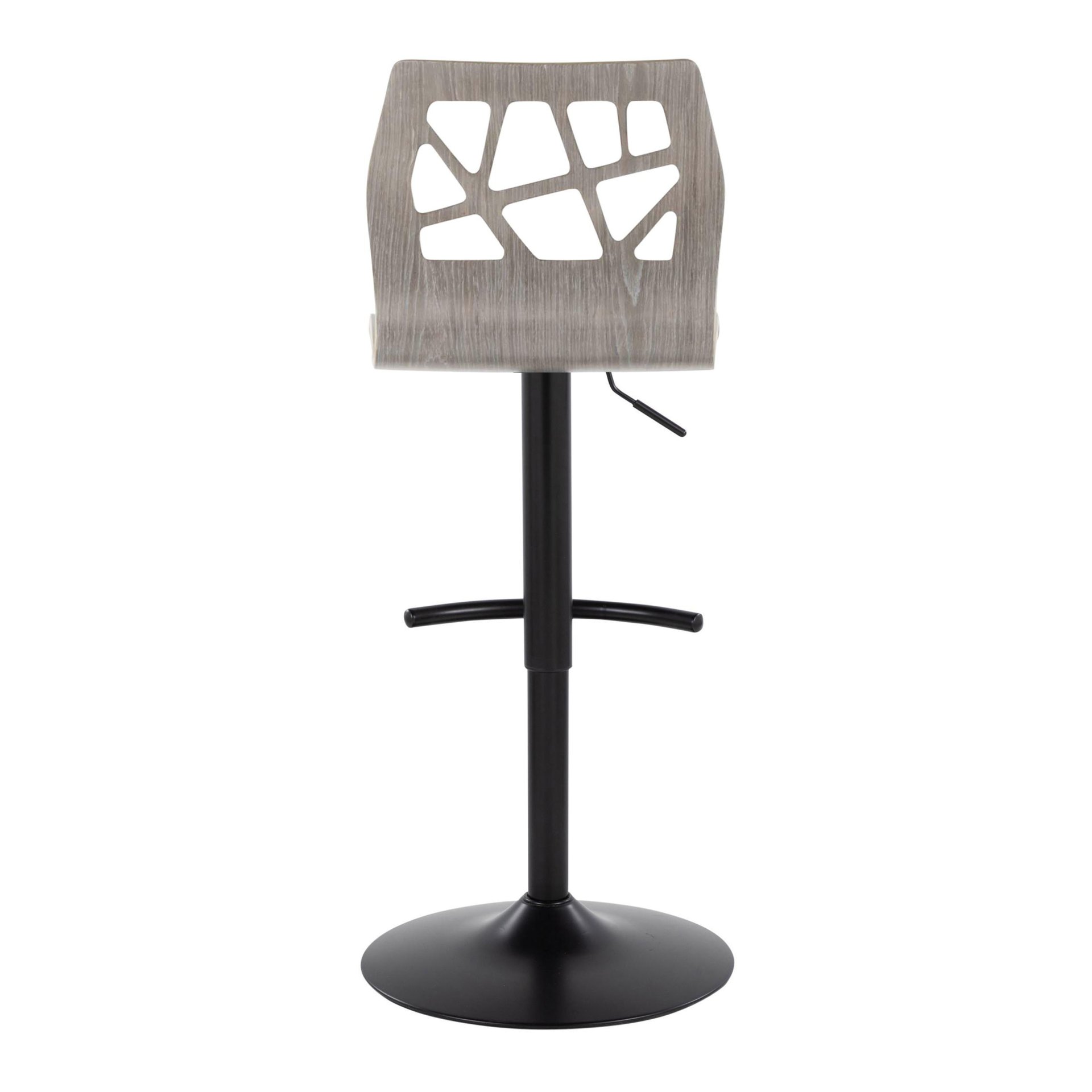 Folia - Contemporary Adjustable Barstool With Swivel With Rounded T Footrest (Set of 2) - Black / Light Gray - Image 5