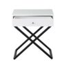 Koda - Wooden End Side Table Nightstand With Glass Top, Drawer And Metal Cross Base - White - Image 3