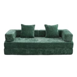 Floor Couch, Compression Sofa, Convertible Floor Sofa Bed & Pillow Back Support Armrest - Dark Green