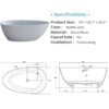Solid Surface Matte Tub, Freestanding Solid Surface Resin Stone Bathtub, Solid Surface Matte White Soaking Tub, Free Standing Tub With Overflow And Pop-Up Drain - Matte White - Image 3