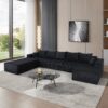 Luxury 8 Piece Modular U Shaped Sectional Sofa With Oversized Chaise Lounge And Bed Corduroy Upholstery - Black - Image 4