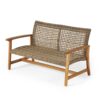 Outdoor Rattan Loveseat With Wooden Legs - Brown - Image 5
