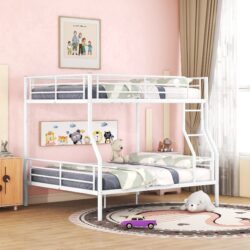Full Long Over Queen Metal Bunk Bed - White