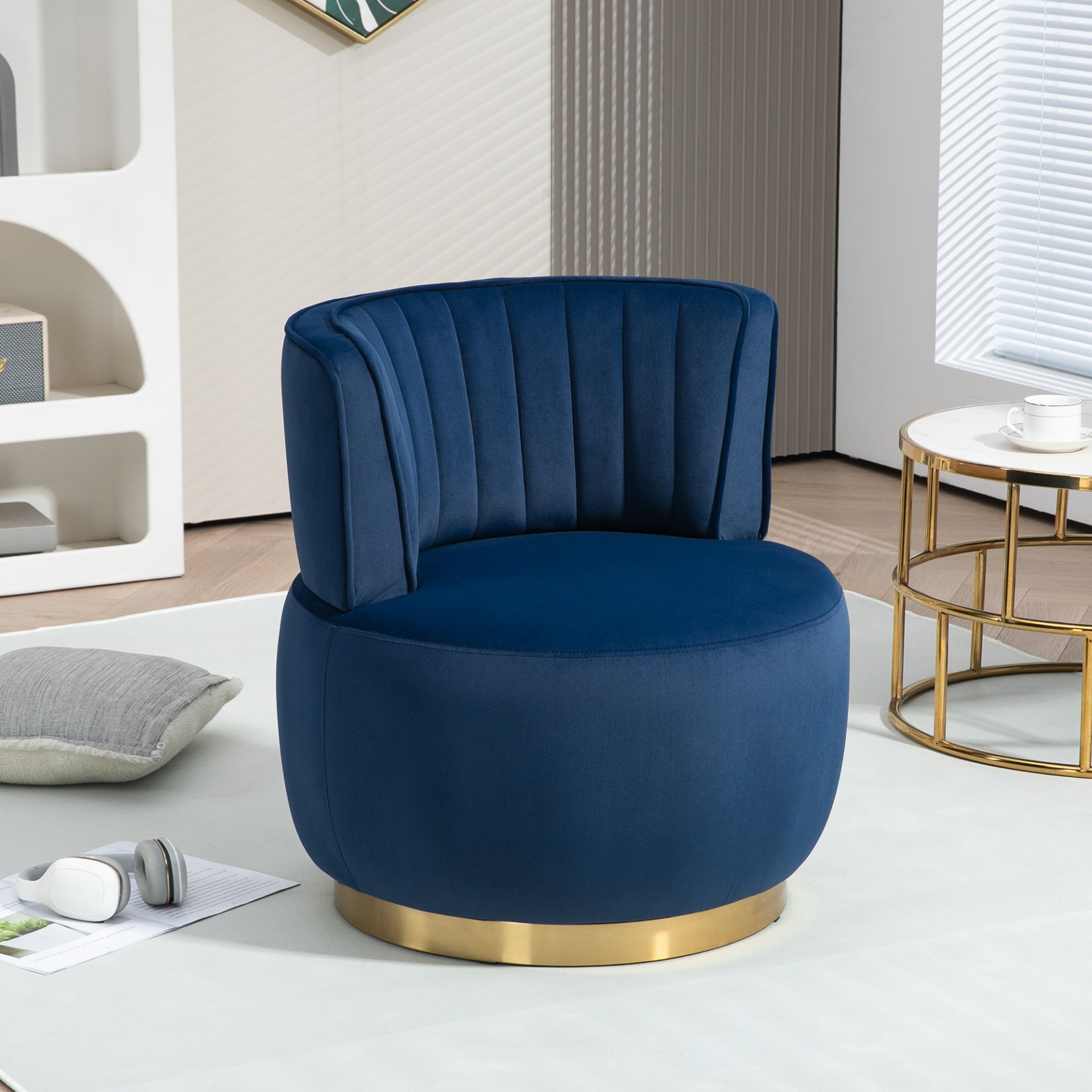 Coolmore - Swivel Barrel Chair, 360 Degree Swivel Accent Sofa Chair With Soft Velvet - Navy - Image 2