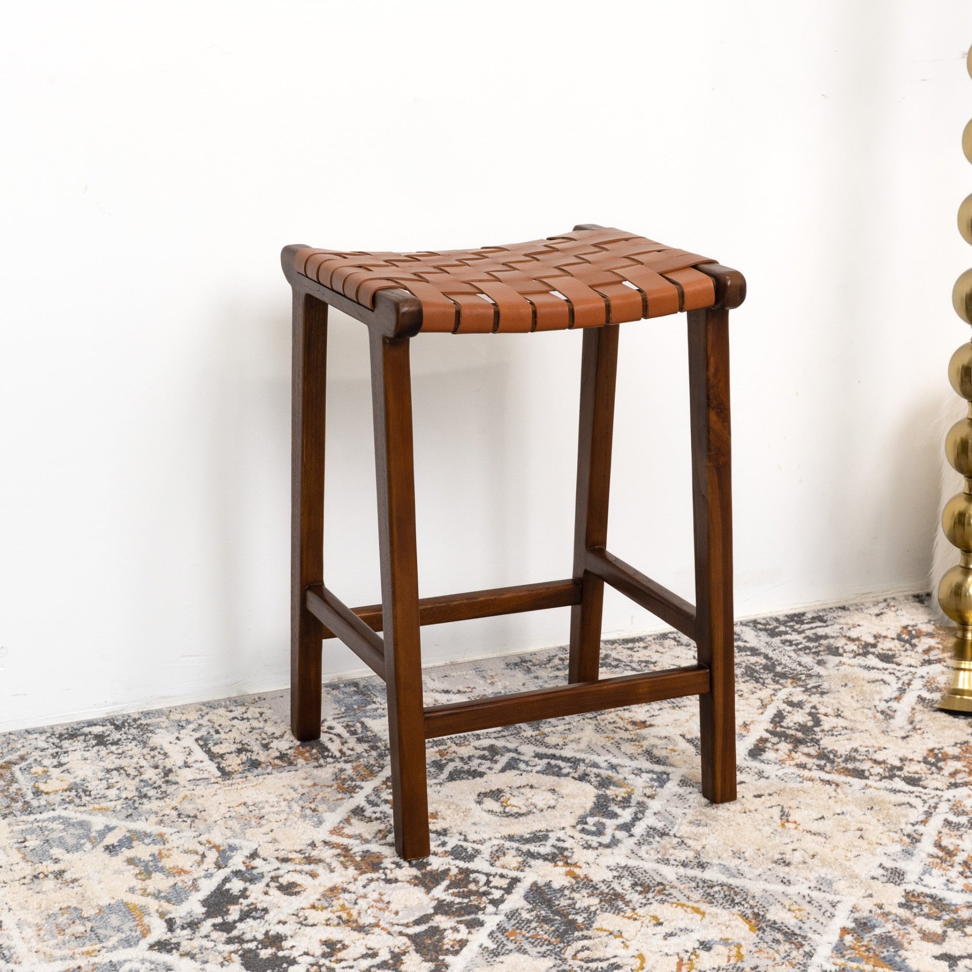 James - Mid-Century Modern Genuine Leather Counter Stool - Brown / Rustic - Image 11