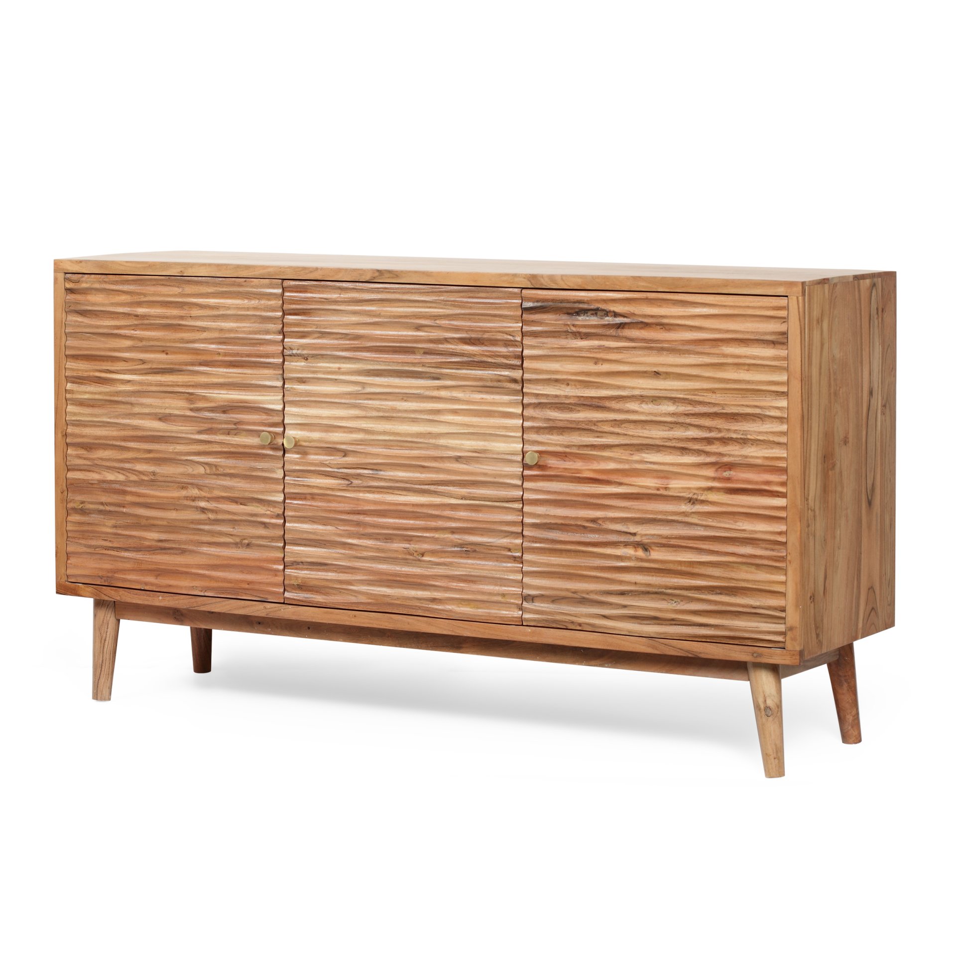 Boho Handcrafted 3 Door Sideboard, Carved Texture & Artisanal Charm - Natural - Image 7