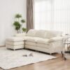 Modern Deep 3 Seat Sofa Couch With Ottoman, Polyester Sofa Sleeper Comfy Upholstered Furniture For Living Room - Beige - Image 4