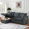 Sectional Sofa Bed L Shaped Sofa Couch Bed With USB Port, Reversible Sofa Couch Sleeper With Pull Out Bed, Chaise With Storage, Pull Out Couch For Living Room - Gray - Image 2