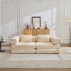 Convertible Floor Sofa Bed With Fixed Shape Frame, Loveseats Boneless Modular Sectional, For Living Room - Beige - Image 13