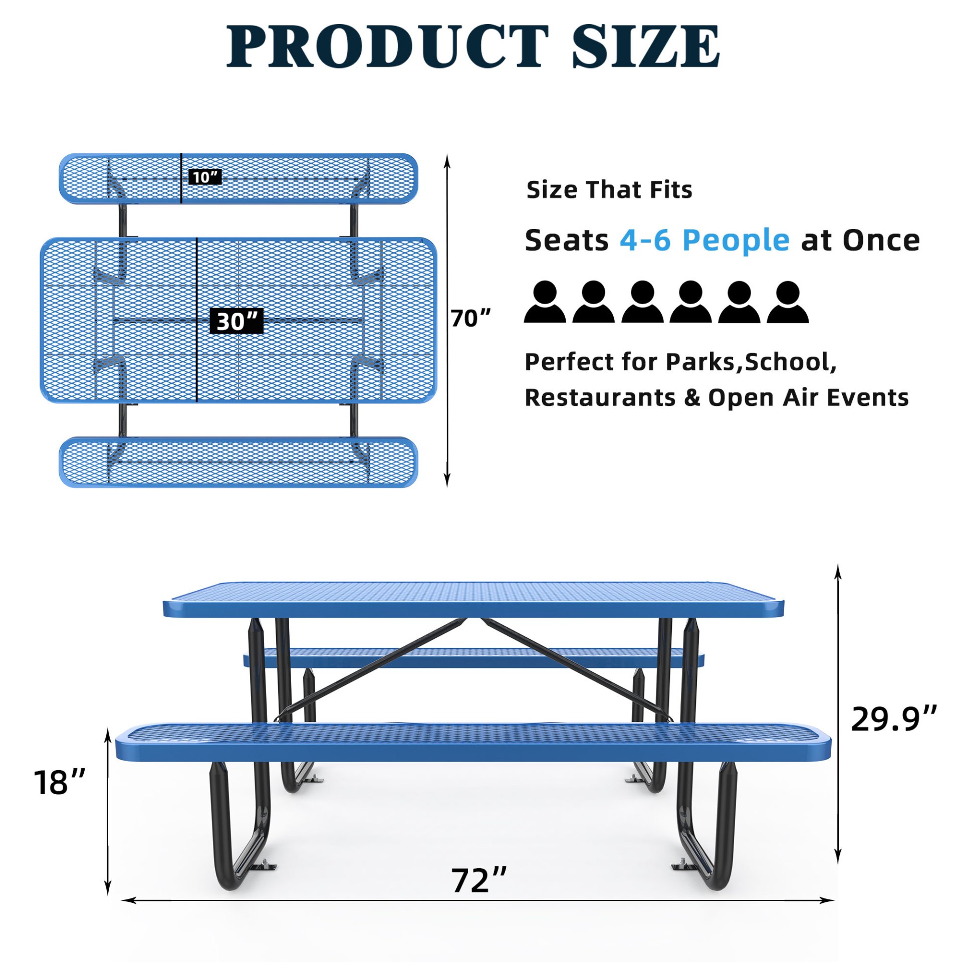 Expanded Rectangular Picnic Metal Table - Blue - Image 3