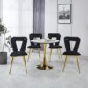 Modern Chair With Golden Iron Tube Legs - Black Soft Cushions And Comfortable Backrest, Suitable For Dining Room, Living Room, Cafe, Hairball Back (Set of 2) - Black - Image 5