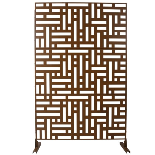Outdoor & Indoor Privacy Screen Metal Privacy Screen, Freestanding Decorative Privacy Screen - Brown