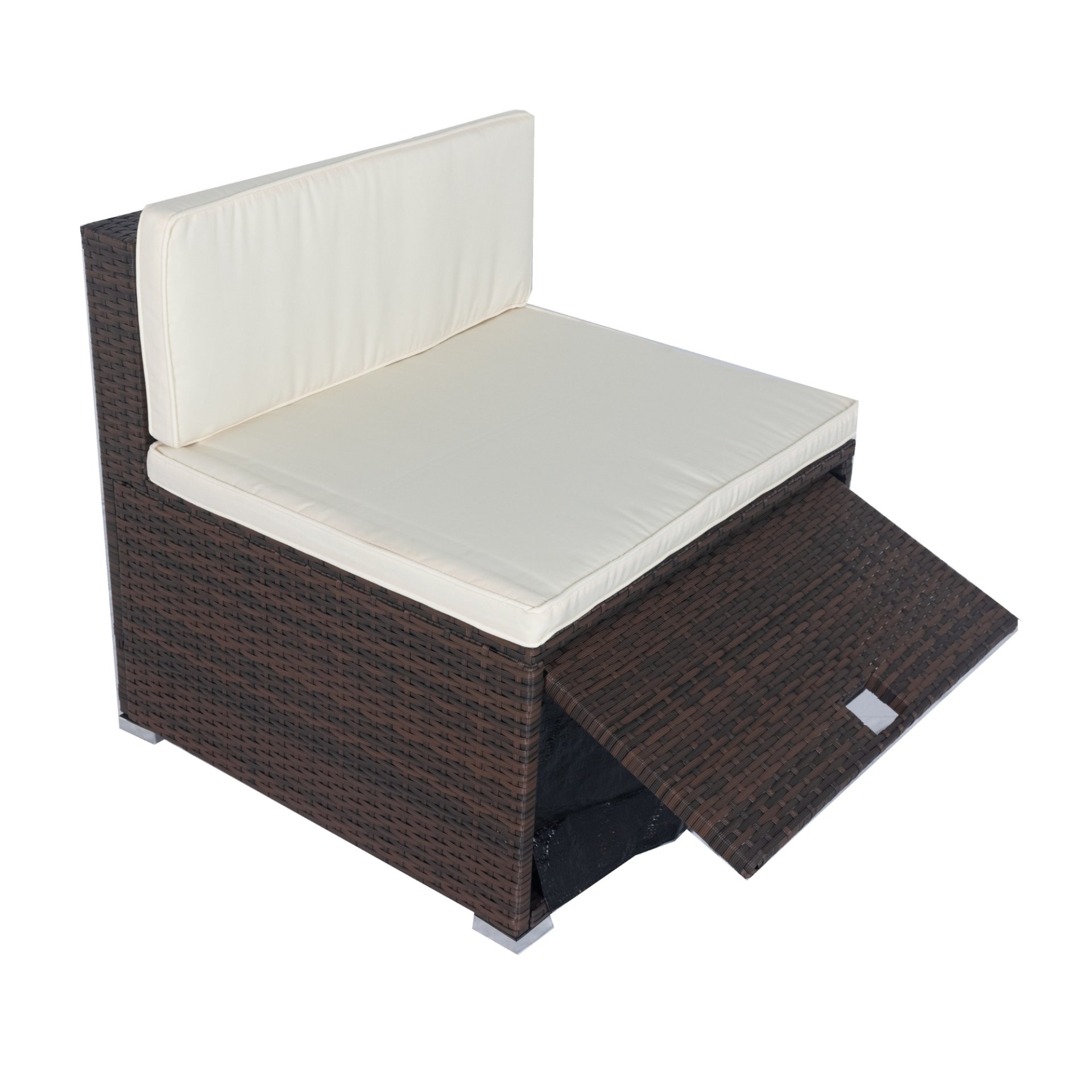 11 Piece Patio Wicker Conversation Set, 10 Seater Patio Sectional Set With 3 Storage Box Under Seat - Brown / White - Image 17