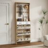 Shoe Cabinet With 3 Doors 2 Drawers With Hanger, Door With Shape, Large Space For Storage - White - Image 3
