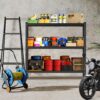 3 Tier Industrial Shelving Rack, Heavy Duty Shelving Unit Adjustable - Black - Image 2