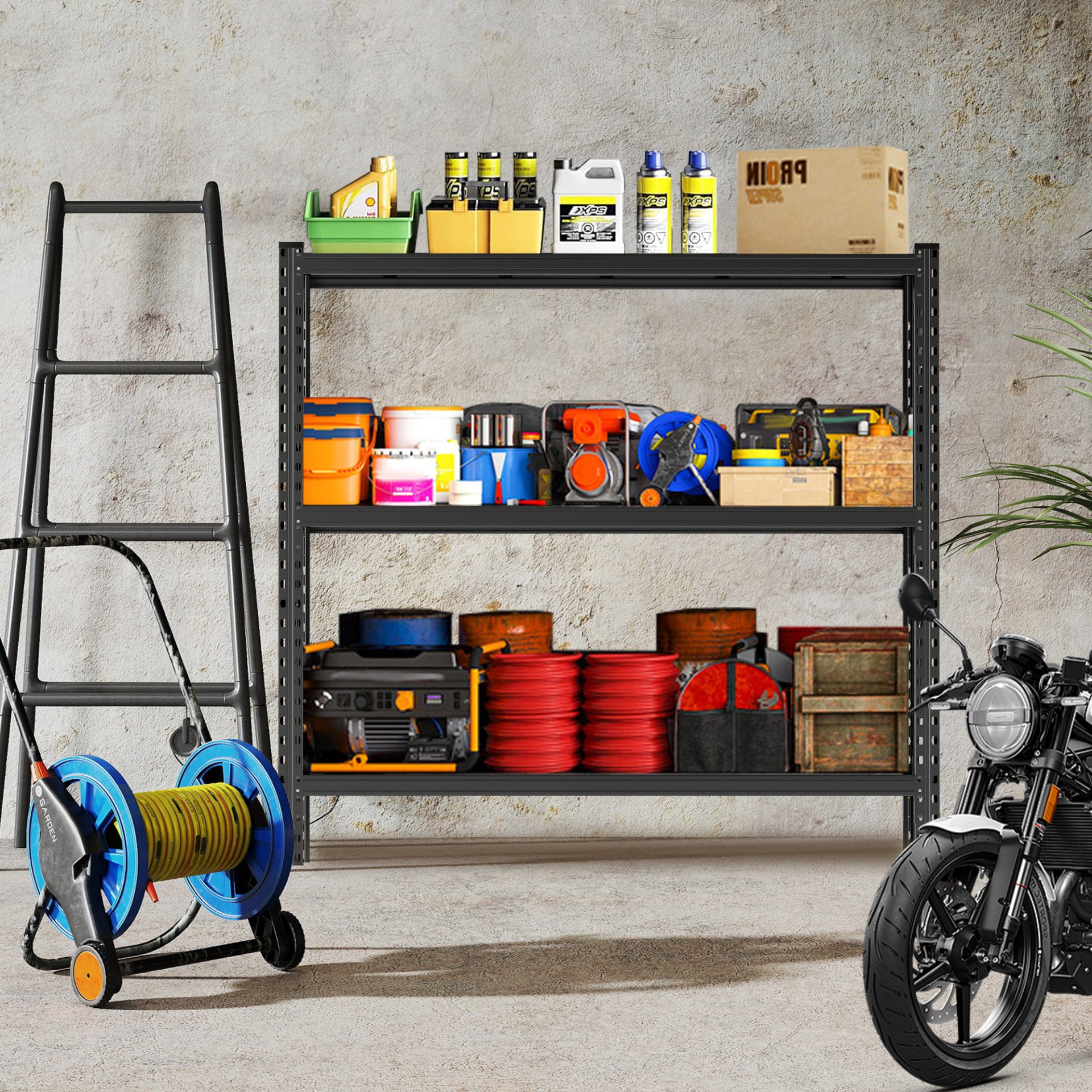 3 Tier Industrial Shelving Rack, Heavy Duty Shelving Unit Adjustable - Black - Image 2