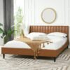 Aspen - King Vertical Tufted Headboard Platform Bed Set - Caramel Tan Brown - Image 5