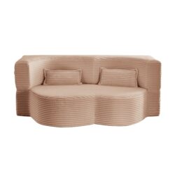 Floor Sofa With 2 Pillows, Convertible Plush Corduroy Foam Filled Sleeper Sofa Bed - Pink