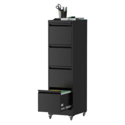 Heavy Duty Metal 4 Drawer Locking Vertical File Cabinet With Wheels For Home & Office - Brushed Nickel