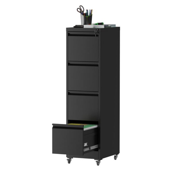 Heavy Duty Metal 4 Drawer Locking Vertical File Cabinet With Wheels For Home & Office - Brushed Nickel