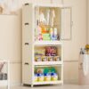Portable Wardrobe Closet Storage Organizer With Magnetic Doors And Hanging Rod - Cream White - Image 20