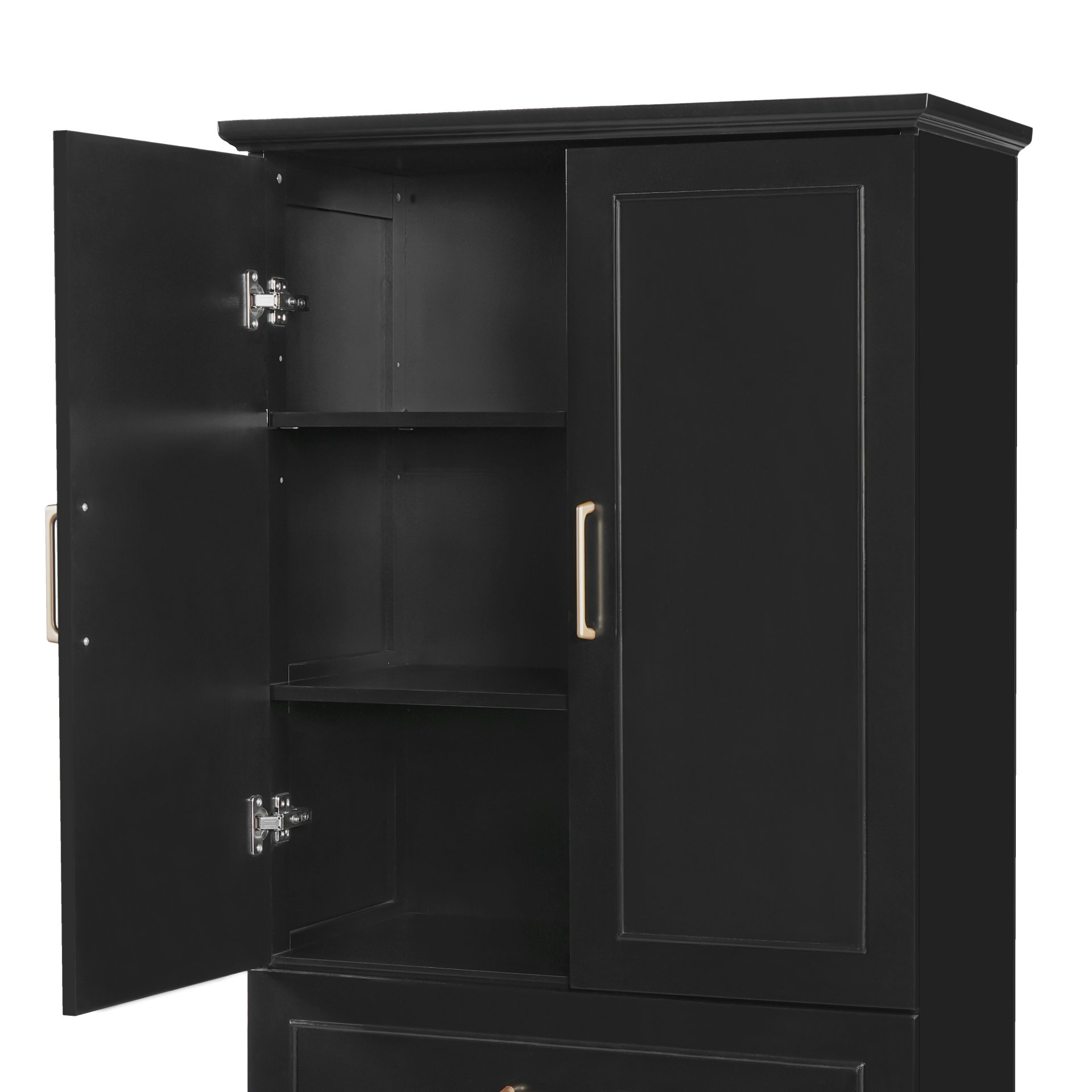 Bathroom Cabinet With 3 Drawers, Adjustable Shelf, Panels, Steel Handles, Soft Close Doors - Black - Image 14