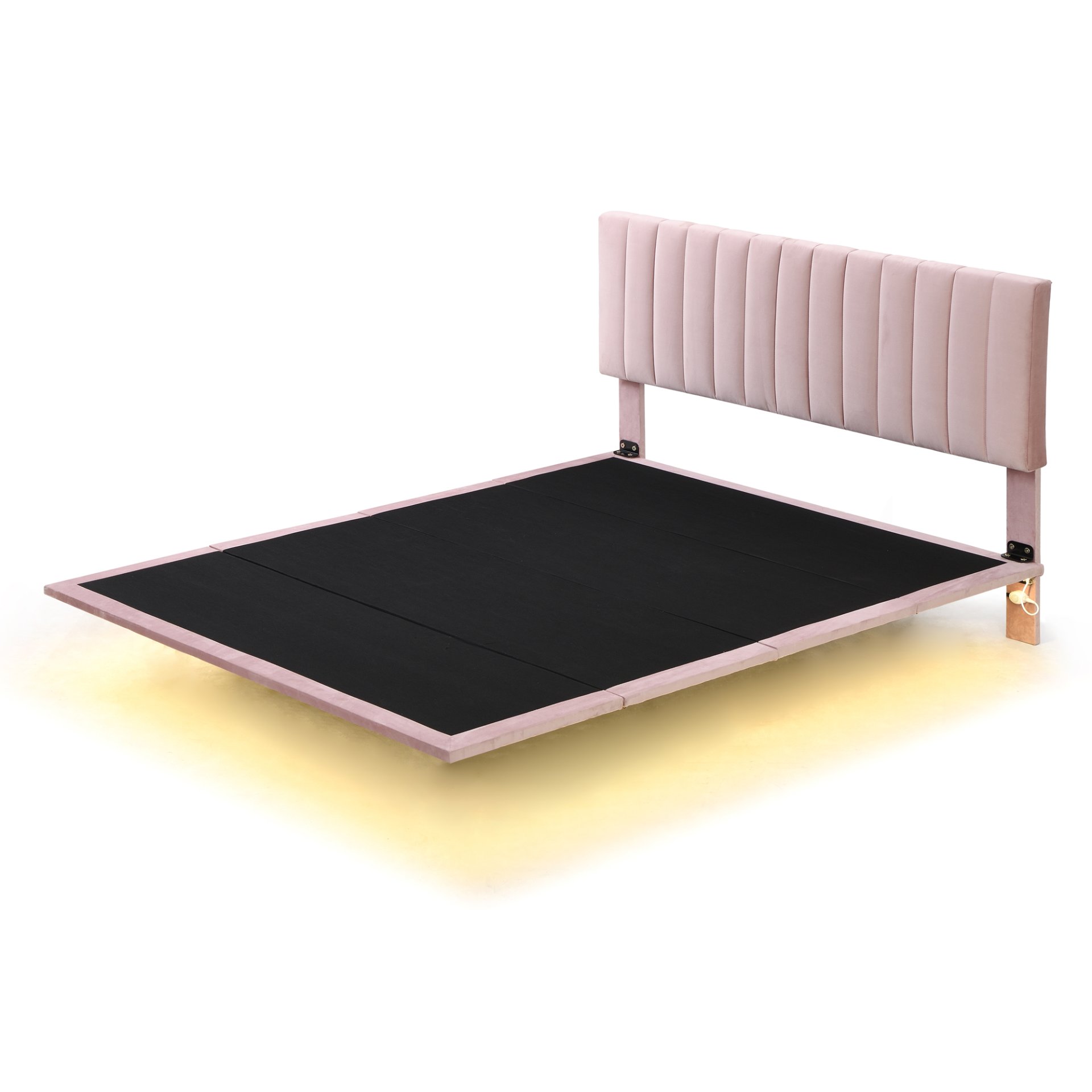 Queen Size Upholstered Bed With Sensor Light And Headboard, Floating Platform Bed - Pink - Image 6