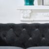 Chesterfield 3 And 2 Seater Velvet Upholstery Sofa With Roll Armrest & Nailhead Fabric Couch For Living Room & Office - Black - Image 15