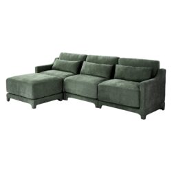 3 Seater Chenille Sofa With Movable Ottomans High Resilience Sponge Easy Installation Wood Base - Green