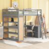 Full Size Loft Bed With Ladder, Shelves, And Desk - Gray - Image 16