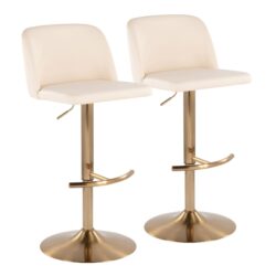 Toriano - Contemporary Adjustable Barstool With Swivel & Rounded T Footrest (Set of 2) - Cream / Gold