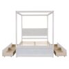 Full Size Canopy Platform Bed With 4 Drawers And Support Slats, No Box Spring Needed - Brushed White - Image 2