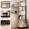 6 Tier Rotating Bookshelf With Wheels And Drawer, 360° Spinning Design, Space Saving Storage, For Home And Office - White - Image 7
