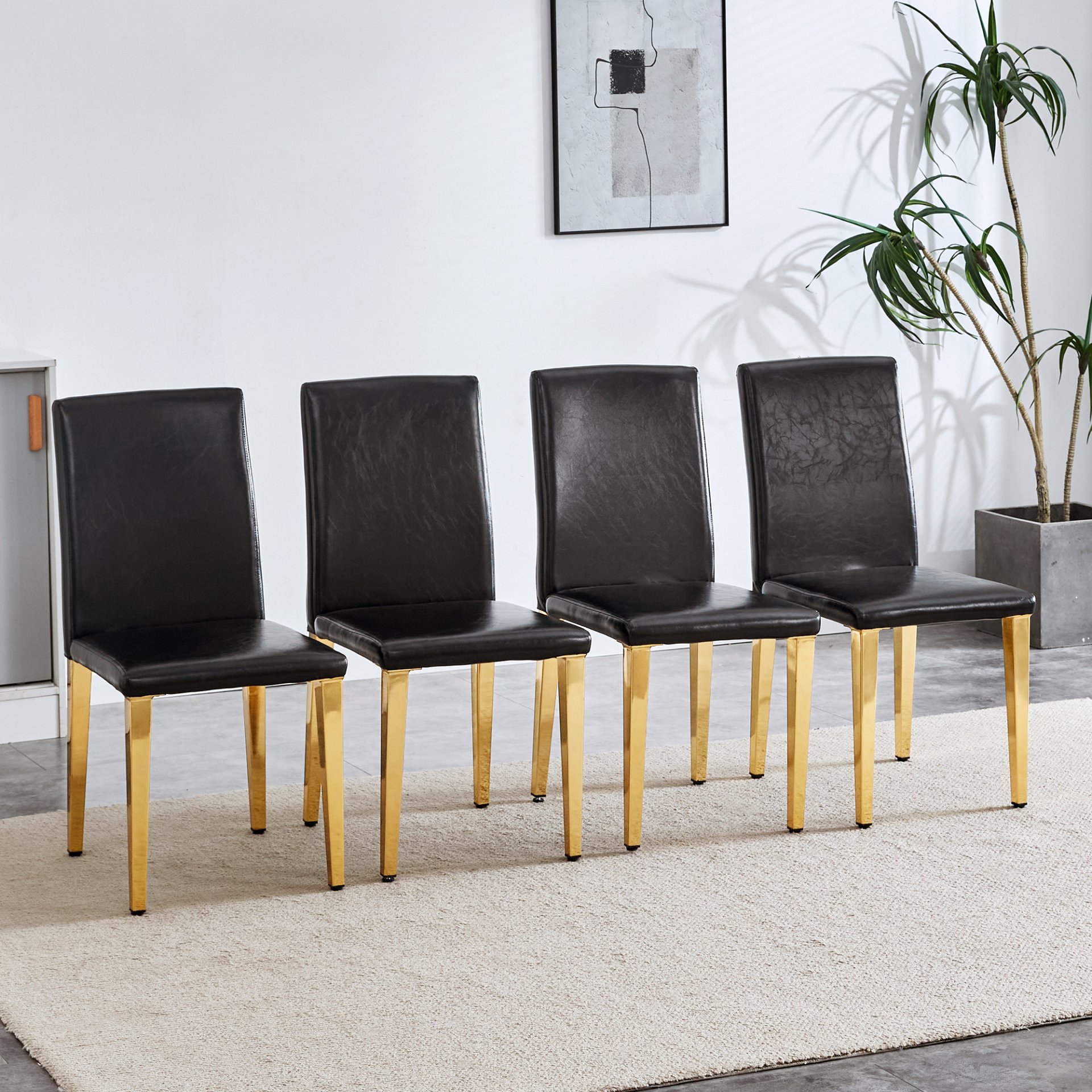 (Set of 4) Backrest Chairs With Gold Metal Legs A Perfect Pairing, Ideal For Minimalist And Modern Home Decor Styles - Black / Gold - Image 2