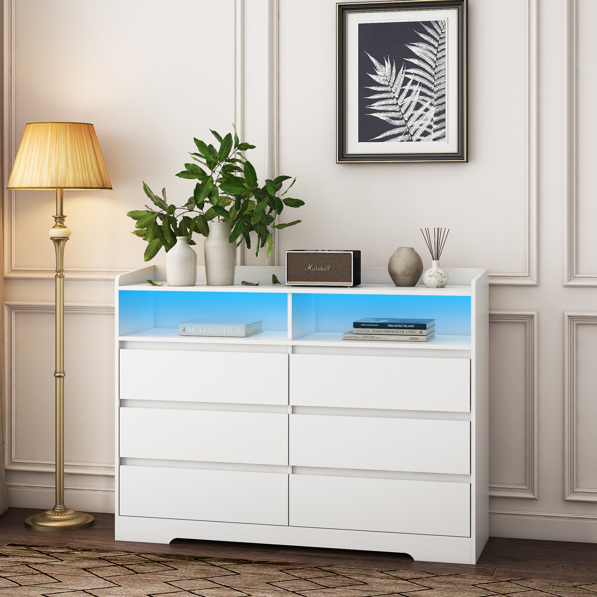 6 Drawer Dresser For Bedroom With LED Lights, Sturdy Frame - White - Image 11