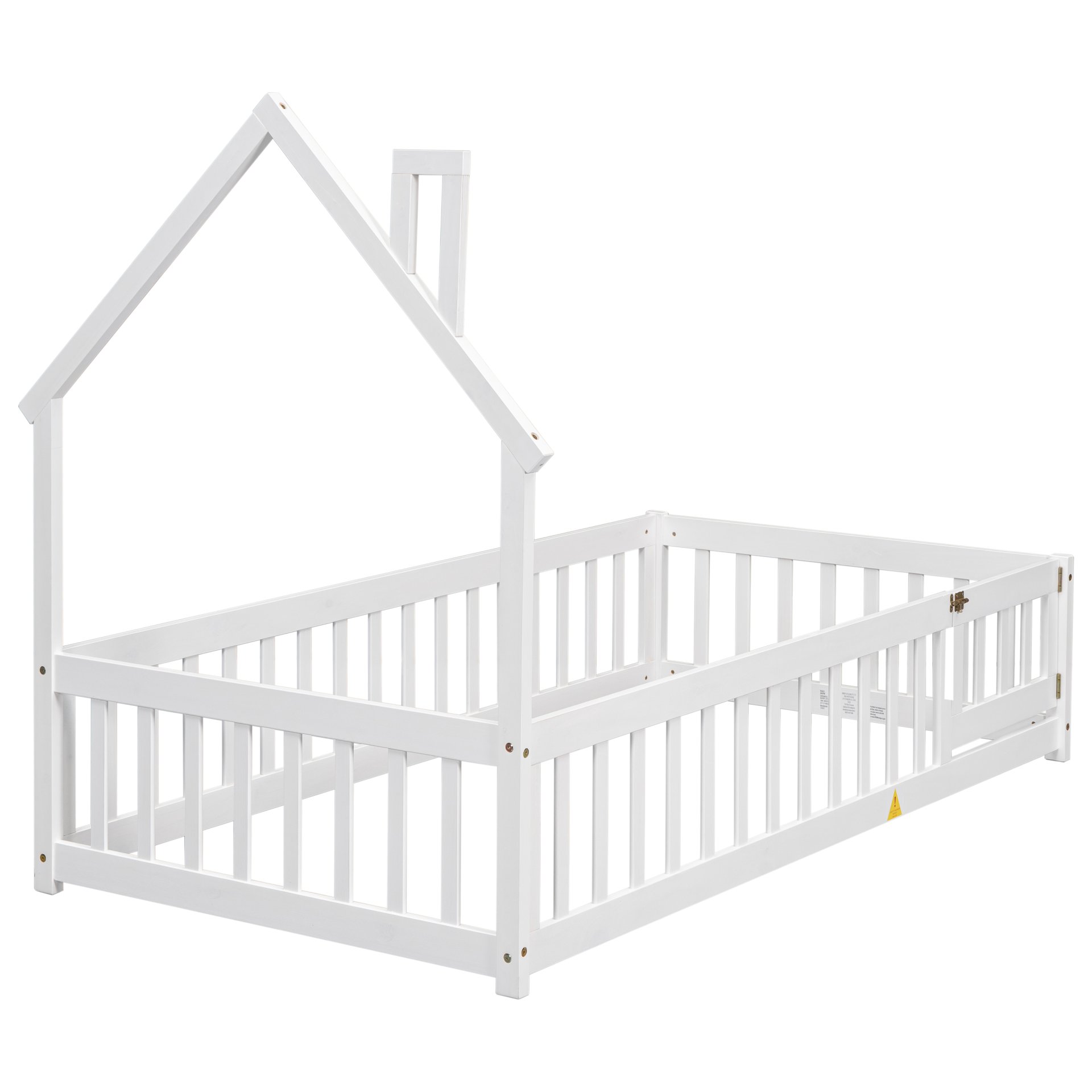 Twin House-Shaped Headboard Floor Bed With Fence - White - Image 9
