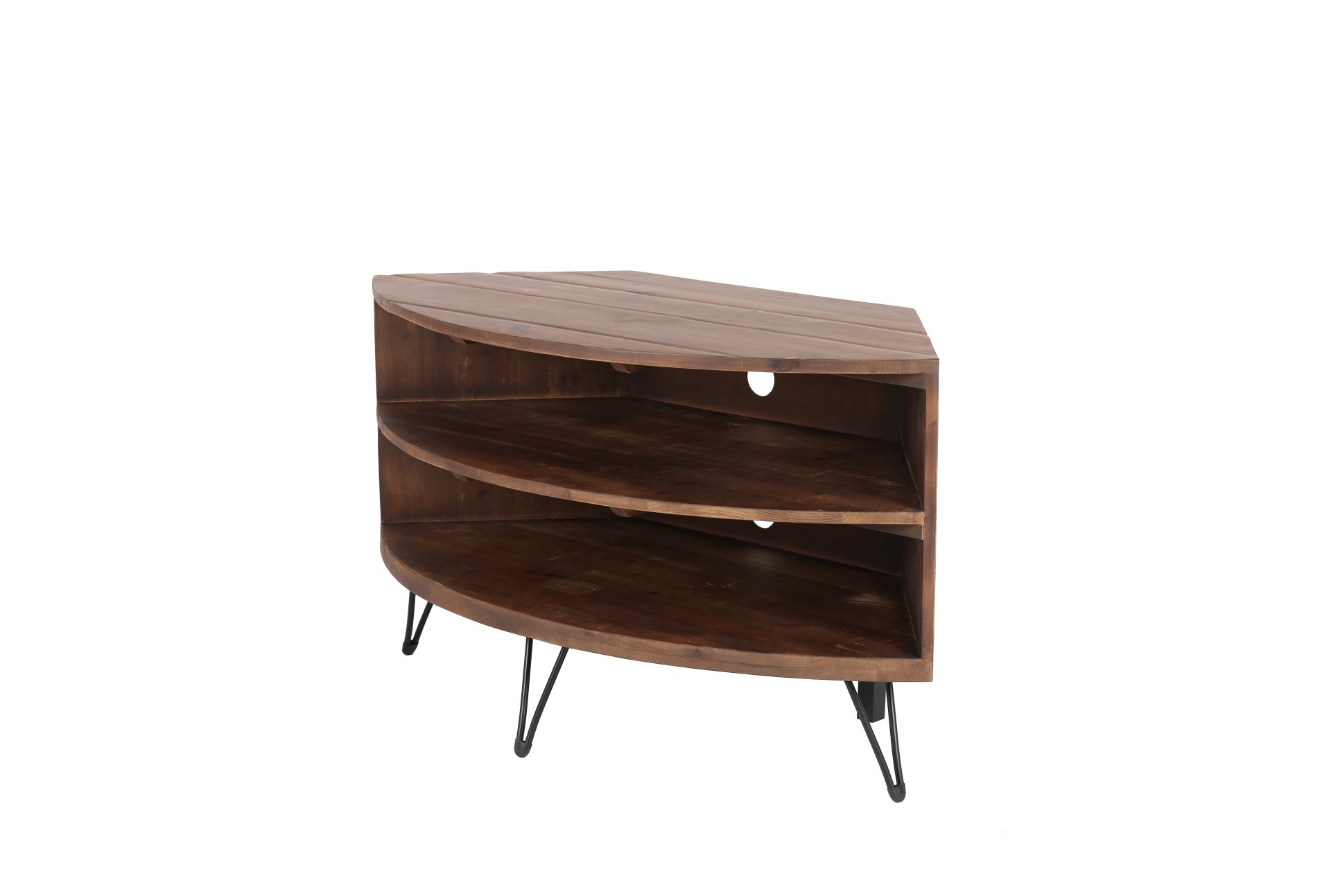 Fan Shape Reclaimed Wood Corner Media Table For Living Room Wise Use Your Space - Natural - Image 4