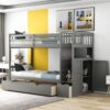 Twin Over Full / Twin Bunk Bed, Convertible Bottom Bed, Storage Shelves And Drawers - Gray - Image 4